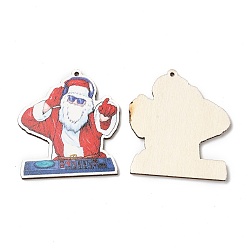 Red Single Face Christmas Printed Wood Big Pendants, Santa Claus Charms, Red, 50x46x2.5mm, Hole: 2mm