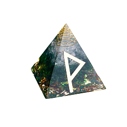 Green Aventurine Orgonite Pyramid Resin Display Decorations, with Brass Findings, Gold Foil and Natural Green Aventurine Chips Inside, for Home Office Desk, 50mm