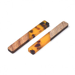 Goldenrod Resin & Walnut Wood Big Pendants, Rectangle, Goldenrod, 51.5x7.5x3.5mm, Hole: 1.8mm