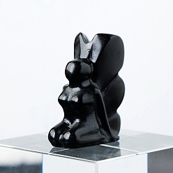 Obsidiana Decoraciones de exhibición de escultura de obsidiana natural, para el escritorio de la oficina en casa, chica mariposa, 15x35 mm