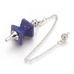 Lapis Lazuli Pendules de radiesthésie en lapis lazuli naturel, avec les accessoires en laiton de tonalité de platine, trapèze, 235mm, Trou: 2mm