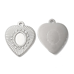Stainless Steel Color 304 Stainless Steel Pendant Cabochon Settings, Heart Charms, Stainless Steel Color, Tray: 8x6mm, 23x19x1.5mm, Hole: 1.5mm