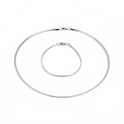 Stainless Steel Color 304 Stainless Steel Choker Necklaces and Bangles Jewelry Sets, with Lobster Claw Clasps, Stainless Steel Color, 7-7/8 inch(20.1cm), 17.6 inch(45cm), 3mm