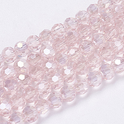 Pink Electroplate Glass Beads Strands, AB Color Plated, Faceted(32 Facets), Round, Pink, 3.5~4.5mm, Hole: 0.5mm, about 100pcs/strand, 13.9~15.7 inch(35.5~40cm)