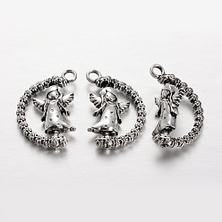 Antique Silver Tibetan Style Alloy Angel Pendants, Rotatable Pendants, Cadmium Free & Lead Free, Antique Silver, 25x17x4mm, Hole: 2.5mm, 150pcs/bag