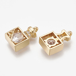 Real 18K Gold Plated Brass Charms, Real 18K Gold Plated, with Cubic Zirconia, Perfume Bottle, Clear, 13x7.5x4.5mm, Hole: 1.2mm