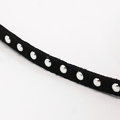 Black Silver Aluminum Studded Faux Suede Cord, Faux Suede Lace, Black, 5x2mm, about 20yards/roll