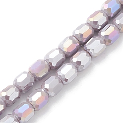 Gris Foncé Perles en verre electroplate, de couleur plaquée ab , facette, baril, gris foncé, 8x8mm, Trou: 1.2mm, Environ 80 pcs/chapelet, 26.14'' (66.4 cm)