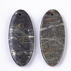 Pyrite Natural Pyrite Pendants, Oval, 41x18x4~5mm, Hole: 1.5mm