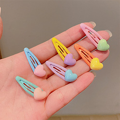 Heart Plastic & Iron Snap Hair Clips, Macaron Color Hair Accessories for Girls, Heart Pattern, 30mm, 6pcs/set