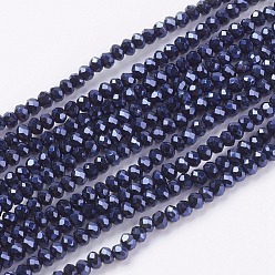 Hematite Plated Electroplate Glass Beads Strands, Full Plated, Faceted, Rondelle, Hematite Plated, 3x2mm, Hole: 0.8mm, about 185~190pcs/strand, 14.9~16.9 inch(38~43cm)