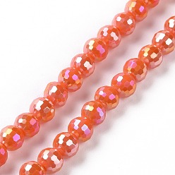 Dark Orange Electroplate Opaque Solid Color Glass Beads Strands, AB Color Plated, Faceted(96 Facets), Round, Dark Orange, 5.5~6mm, Hole: 1.2~1.5mm, about 95pcs/strand, 21.26''(54cm)