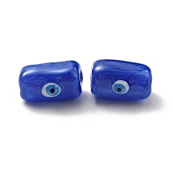 Azul Perlas de vidrio opacos, con esmalte, rectángulo con patrón de mal de ojo, azul, 13x9.5x7 mm, agujero: 1.6 mm