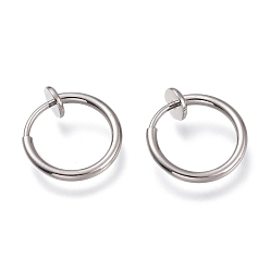 Stainless Steel Color 304 Stainless Steel Retractable Clip-on Hoop Earrings, For Non-pierced Ears, with Spring Findings, Stainless Steel Color, 13x0.8~1.5mm