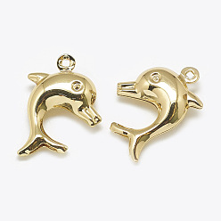 Real 18K Gold Plated Brass Pendants, Dolphin, Real 18K Gold Plated, 19x14x5mm, Hole: 1mm