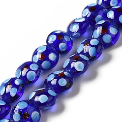 Azul Medio Hilos de abalorios de murano hechos a mano, plano y redondo, azul medio, 12~14x12.5~13.5x7~8.5 mm, agujero: 1.5 mm, sobre 33 unidades / cadena, 16.46 pulgada (41.8 cm)