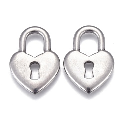 Stainless Steel Color 304 Stainless Steel Pendants, Heart Lock, Stainless Steel Color, 21x15x2mm, Hole: 5x7.5mm