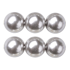 Silver Eco-Friendly Glass Pearl Beads Strands, Grade A, Round, Dyed, Cotton Cord Threaded, Silver, 8mm, Hole: 1.2~1.5mm, about 52pcs/strand, 15.7 inch
