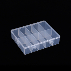 Clear Polypropylene(PP) Bead Storage Container, 10 Compartment Organizer Boxes, with Hinged Lid, Rectangle, Clear, 12.6x10.2x3cm Compartment: 4.8x2.3x2.7cm