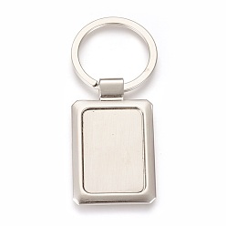 Platinum Zinc Alloy Cabochon Settings Keychain, with Iron Ring, Rectangle, Platinum, Tray: 22x32mm, 75mm, 49x29.5x3mm, 1pc/box