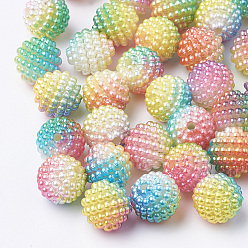 Yellow Imitation Pearl Acrylic Beads, Berry Beads, Combined Beads, Rainbow Gradient Mermaid Pearl Beads, Round, Yellow, 10mm, Hole: 1mm, about 200pcs/bag