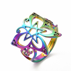 Rainbow Color Ion Plating(IP) 304 Stainless Steel Butterfly with Star Adjustable Ring for Women, Rainbow Color, US Size 6 1/4(16.7mm)