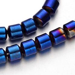 Plaqué Bleu Galvanoplastie non-magnétiques brins de perles d'hématite synthétique, colonne, bleu plaqué, 6x6mm, Trou: 1mm, Environ 67 pcs/chapelet, 15.7 pouce