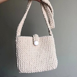 White DIY Handbag Knitting Beginner Kits, including Polyester Chunky Yarn, Fiberfill, Crochet Needle, Instruction, White, 170x150mm