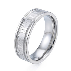 Stainless Steel Color 201 Stainless Steel Roman Numeral Finger Ring for Women, Stainless Steel Color, Inner Diameter: 17mm