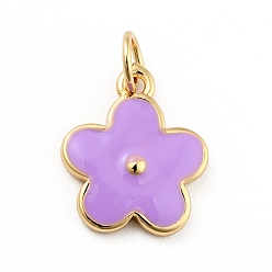 Medium Orchid Rack Plating Brass Enamel Charms, with Jump Rings, Cadmium Free & Lead Free, Real 18K Gold Plated, Flower, Medium Orchid, 14.5x12x1.3mm, Hole: 3.3mm