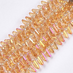 Orange Electroplate Glass Beads Strands, Faceted, Fan, Orange, 8~8.5x10.5x3.5mm, Hole: 1mm, about 100pcs/strand, 19.6 inch