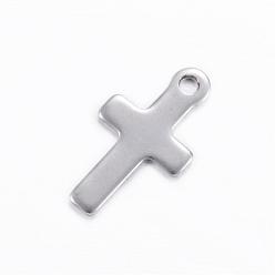 Stainless Steel Color 201 Stainless Steel Tiny Cross Charms, Stainless Steel Color, 14.5x8x0.8mm, Hole: 1.5mm