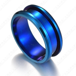 Blue 201 Stainless Steel Grooved Finger Ring Settings, Ring Core Blank, for Inlay Ring Jewelry Making, Blue, Size 12, 8mm, Inner Diameter: 22mm