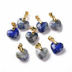 Lapis Lazuli Natural Lapis Lazuli Pendants, with Golden Tone Brass Clasp, Faceted Heart Charms, 11x12x5mm, Hole: 4.5x3.5mm