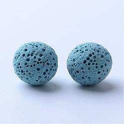 Bleu Clair Perles de pierre de lave naturelle non cirées, pour perles d'huile essentielle de parfum, perles d'aromathérapie, teint, ronde, pas de trous / non percés, bleu clair, 12mm