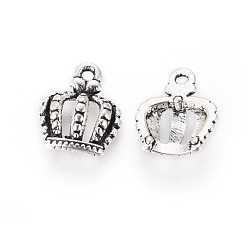 Antique Silver Tibetan Style Alloy Crown Charms, Lead Free, Cadmium Free and Nickel Free, Antique Silver, 14x12x1mm, Hole: 1.5mm