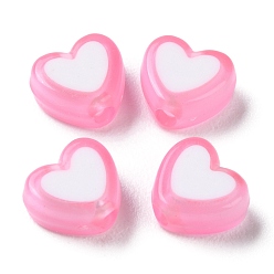 Pink Heart Acrylic Beads, Bead in Bead, Pink, 7x8x4mm, Hole: 1.8mm, about 2777pcs/500g