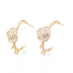 Real 18K Gold Plated Brass Enamel Stud Earring Findings, with Vertical Loops, Flower, Cadmium Free & Nickel Free & Lead Free, Real 18K Gold Plated, 24x18mm, Hole: 0.9mm, Pin: 0.7mm