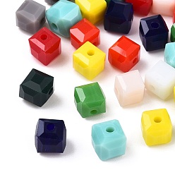 Mixed Color Opaque Color Faceted Glass Beads, Cube, Mixed Color, 6x6x6mm, Hole: 1.2mm