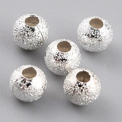 925 Sterling Silver Plated Long-Lasting Plated Brass Beads, Textured Beads, Round, 925 Sterling Silver Plated, 8x7.5mm, Hole: 2mm