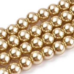 Verge D'or Cuisson peint perles de verre nacrées brins de perles rondes, verge d'or, 8~9mm, Trou: 1mm, Environ 105 pcs/chapelet, 31.4 pouce