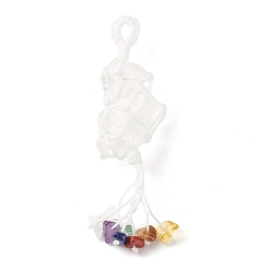 Quartz Crystal Natural  Crystal Pendants, with Gemstone Chip Beads and Nylon Threads, Tassel, 100~105x28~30x19~21mm, Hole: 5.5x7mm