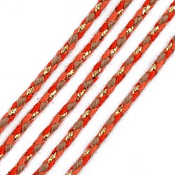 Crimson Tri-color Polyester Braided Cords, with Gold Metallic Thread, for Braided Jewelry Friendship Bracelet Making, Crimson, 2mm, about 100yard/bundle(91.44m/bundle)
