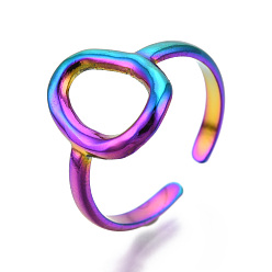 Rainbow Color 304 Stainless Steel Hollow Oval Cuff Rings, Open Rings for Women Girls, Rainbow Color, US Size 7(17.5mm)
