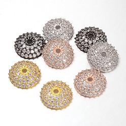 Mixed Color Apetalous Half Round/Dome Brass Micro Pave Cubic Zirconia Bead Caps, Mixed Color, 11x3mm, Hole: 1mm