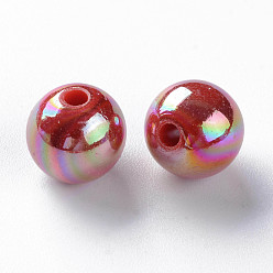 Brique Rouge Perles acryliques opaques, de couleur plaquée ab , ronde, firebrick, 10x9mm, Trou: 2mm, environ940 pcs / 500 g