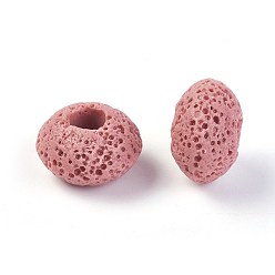 Pink Natural Lava Rock Beads, Dyed, Rondelle, Pink, 15.5~16x9.7~10mm, Hole: 5~5.4mm