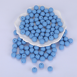 Bleu Ciel Clair Perles focales rondes en silicone, perles à mâcher pour les jouets de dentition, Diy soins infirmiers colliers faisant, lumière bleu ciel, 15mm, Trou: 2mm