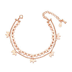 Rose Gold SHEGRACE 925 Sterling Silver Bracalets, Multi-strand Bracelet, with S925 Stamp, Animal Silhouette, Rose Gold, 6-1/4 inch(160mm)