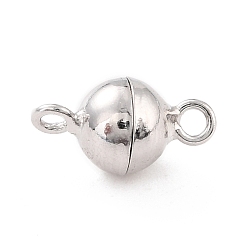 Platinum Rhodium Plated 925 Sterling Silver Magnetic Clasps, Round, Platinum, 12x7x7x7mm, Hole: 1.5mm